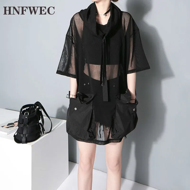2022 New Spring Autumn Turtleneck Half Sleeve Big Pockets Mesh Bandage Button Perspective T-shirt Women Fashion Tide Z685
2022 New Spring Autumn Turtleneck Half Sleeve Big Pockets Mesh Bandage Button Perspective T-shirt Women Fashion Tide Z685