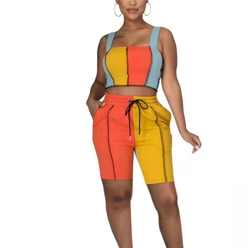 2021 Women Summer Two Piece Set Ladies Short Sets Streetwear Tracksuit Match Color Crop Tops + Drawstring High-Waist Shorts
2021 Women Summer Two Piece Set Ladies Short Sets Streetwear Tracksuit Match Color Crop Tops + Drawstring High-Waist Shorts