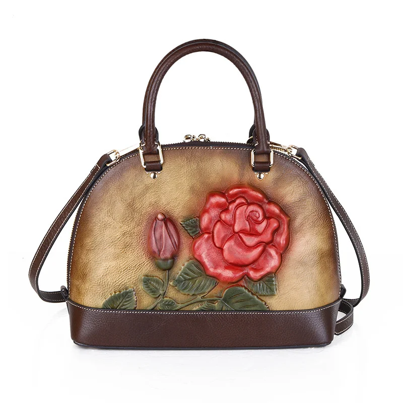 New Chinese style cow skin bag rose embossed women's bag hand painted shell women's bag
New Chinese style cow skin bag rose embossed women's bag hand painted shell women's bag