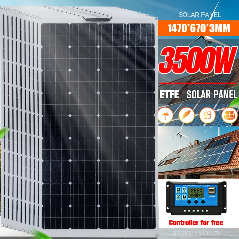 ETFE Solar Panel 3500W Power Bank Camping RV Battery Charger for Home Off Grid Generator System Kit Complete | Электроника