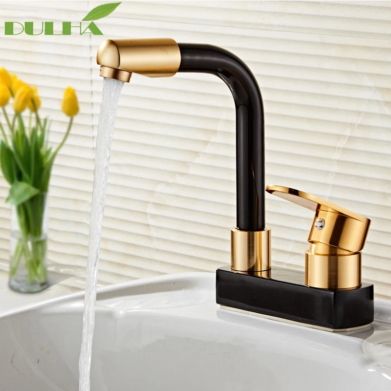Luxury Bathroom Basin Faucet Mixer Tap Gold With Black Single Holder Dual Hole Sink Hot Cold Water 360 Degree Swivel Rotatal
Luxury Bathroom Basin Faucet Mixer Tap Gold With Black Single Holder Dual Hole Sink Hot Cold Water 360 Degree Swivel Rotatal