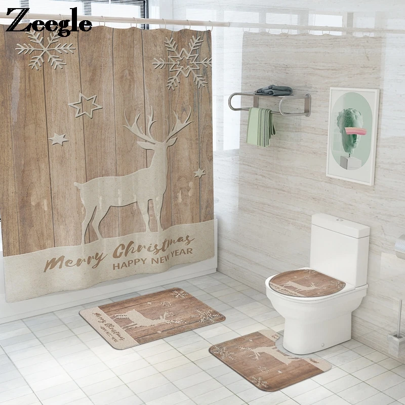 Christmas Bath Mat and Shower Curtain Set Flannel Toilet Seat Cover Mat Bathroom Floor Carpet Non-slip Shower Foot Mat 
Christmas Bath Mat and Shower Curtain Set Flannel Toilet Seat Cover Mat Bathroom Floor Carpet Non-slip Shower Foot Mat