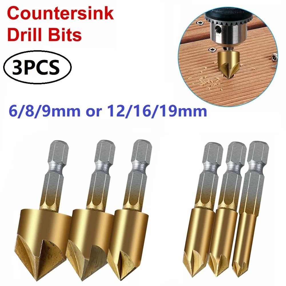 3pcs HSS Chamfer Countersink Chamfer Drill Bit 1/4" Hex Shank 90 Degree Wood Chamfering Cutter 6mm-19mm Power Tools
3pcs HSS Chamfer Countersink Chamfer Drill Bit 1/4" Hex Shank 90 Degree Wood Chamfering Cutter 6mm-19mm Power Tools