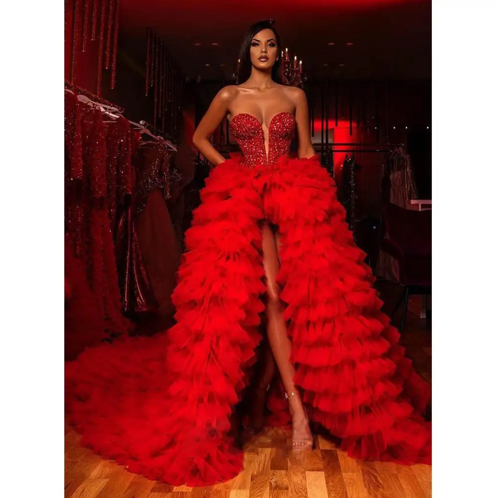 Luxurious Red Tiered Tulle Evening Dress Beaded Crystals Ball Gown Prom Dresses Sweetheart 2020 Formal Gowns Vestidos de gala
Luxurious Red Tiered Tulle Evening Dress Beaded Crystals Ball Gown Prom Dresses Sweetheart 2020 Formal Gowns Vestidos de gala