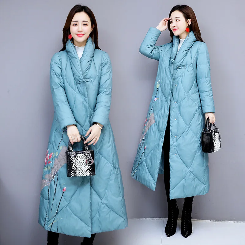 Nice Ethnic Style Printed Down Jacket Women Long Section Over The Knee Nice Suit Robes Chinese Retro Buckle Down Jacket
Nice Ethnic Style Printed Down Jacket Women Long Section Over The Knee Nice Suit Robes Chinese Retro Buckle Down Jacket