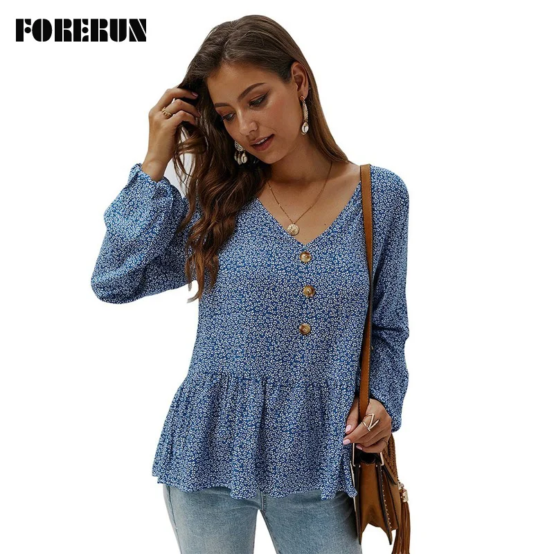 FORERUN Floral Blouse Women Deep V Neck Long Sleeve Blouses Summer Print Shirt Fashion Streetwear Top Blusas Mujer De Moda 2020
FORERUN Floral Blouse Women Deep V Neck Long Sleeve Blouses Summer Print Shirt Fashion Streetwear Top Blusas Mujer De Moda 2020