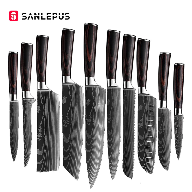 SANLEPUS Chef knife 10 Pcs Set Kitchen Knives Laser Damascus Pattern Sharp Japanese Santoku Knife Cleaver Slicing Utility Knife
SANLEPUS Chef knife 10 Pcs Set Kitchen Knives Laser Damascus Pattern Sharp Japanese Santoku Knife Cleaver Slicing Utility Knife
