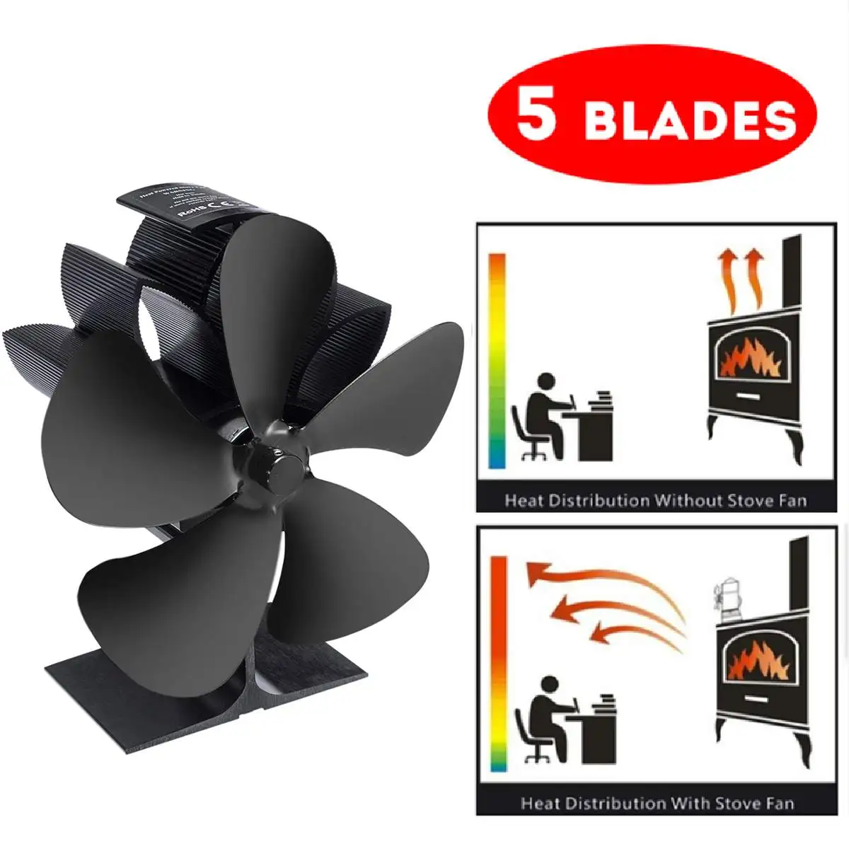 5 Blades Heat Powered Stove Fan Wood Log Burner Home Fireplace Fan Quiet Environmental Fan Heater Tool Efficient Heat Distribute
5 Blades Heat Powered Stove Fan Wood Log Burner Home Fireplace Fan Quiet Environmental Fan Heater Tool Efficient Heat Distribute