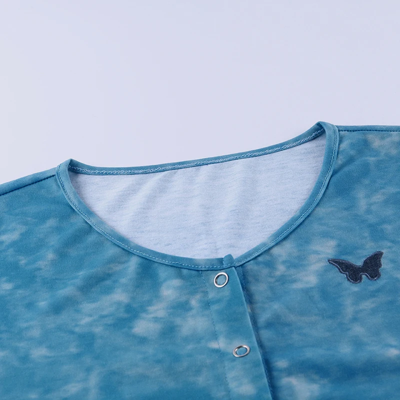 Fashion Slim O-Neck Short Sleeve Crop Tops Gothic Women Dye Butterfly Print Embroidery Single-breasted T-shirt 2020 New
Fashion Slim O-Neck Short Sleeve Crop Tops Gothic Women Dye Butterfly Print Embroidery Single-breasted T-shirt 2020 New