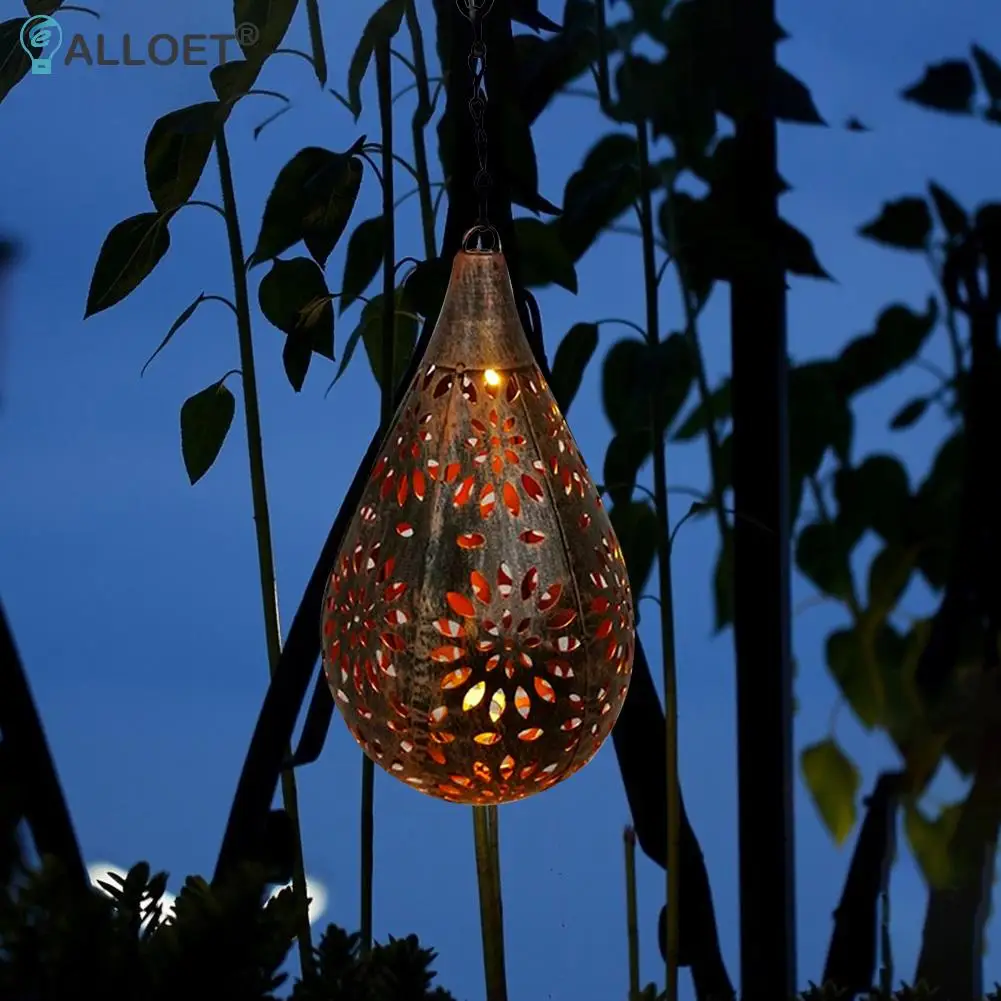 Металлическая Солнечная лампа в форме капли полый наружный садовый подвесной