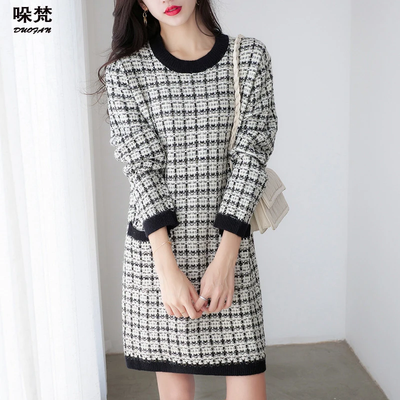DUOFAN Woman Dress Plaid O Neck Knitted Pullover Elegant Loose A-Line High-waisted Knee-length Winter Autumn Pockets Midi Dress
DUOFAN Woman Dress Plaid O Neck Knitted Pullover Elegant Loose A-Line High-waisted Knee-length Winter Autumn Pockets Midi Dress