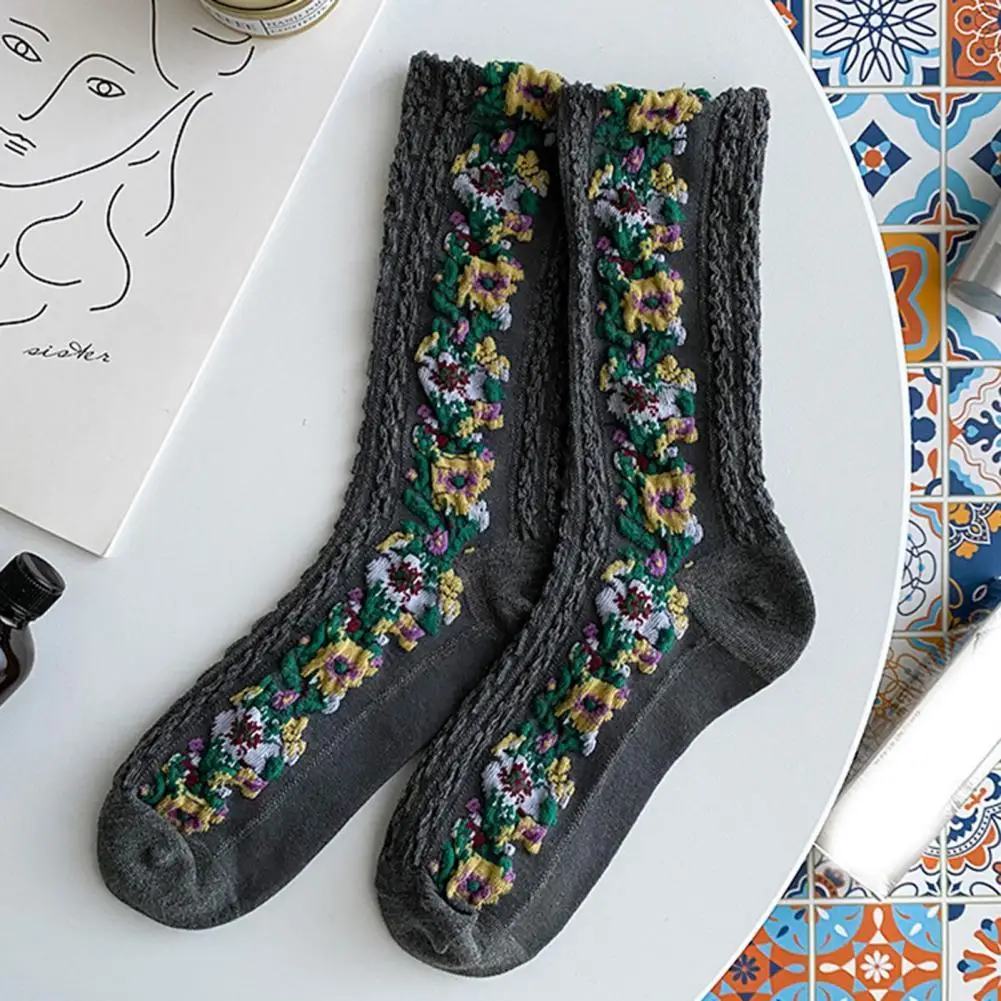 1 пара, женские носки с цветочным принтом 
1 пара, женские носки с цветочным принтом