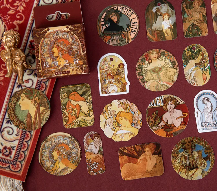 46PCS/LOT Mucha Art Vintage Painting Fashion Mini Paper Sticker DIY Sticky Sealing Stickers Gift 44mm*44mm
46PCS/LOT Mucha Art Vintage Painting Fashion Mini Paper Sticker DIY Sticky Sealing Stickers Gift 44mm*44mm