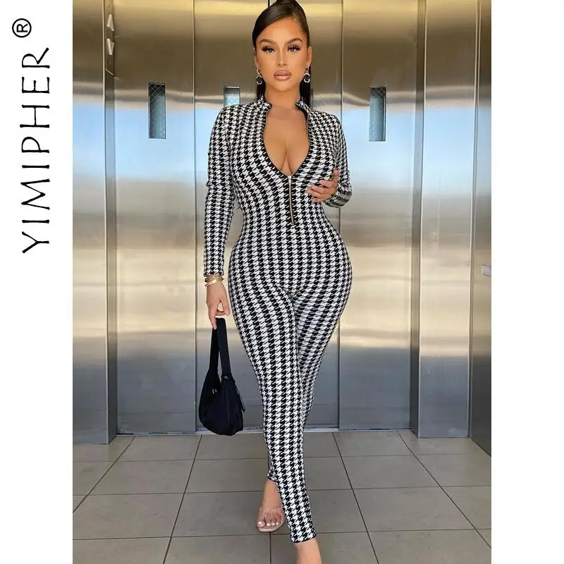 Женский Облегающий комбинезон в клетку, повседневный Облегающий комбинезон с длинным рукавом и V-образным вырезом, одежда для улицы, Осень-з... 
Женский Облегающий комбинезон в клетку, повседневный Облегающий комбинезон с длинным рукавом и V-образным вырезом, одежда для улицы, Осень-з...