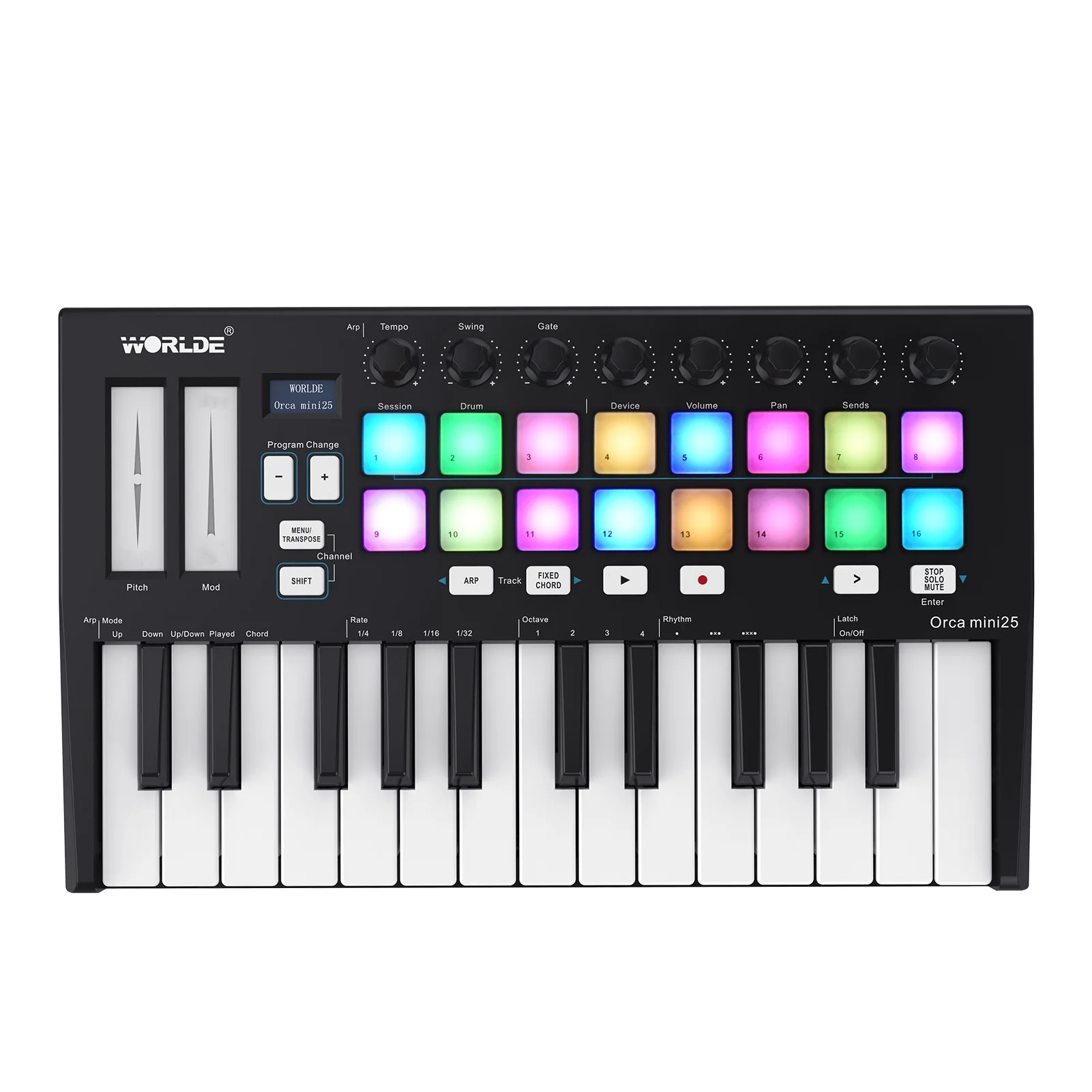 На выбор Косатка mini25 Портативный 25-ключ USB миди клавиатуры Управление; С 16 RGB подсветкой триггерные подушки 8 передаче Управление ручки
На выбор Косатка mini25 Портативный 25-ключ USB миди клавиатуры Управление; С 16 RGB подсветкой триггерные подушки 8 передаче Управление ручки