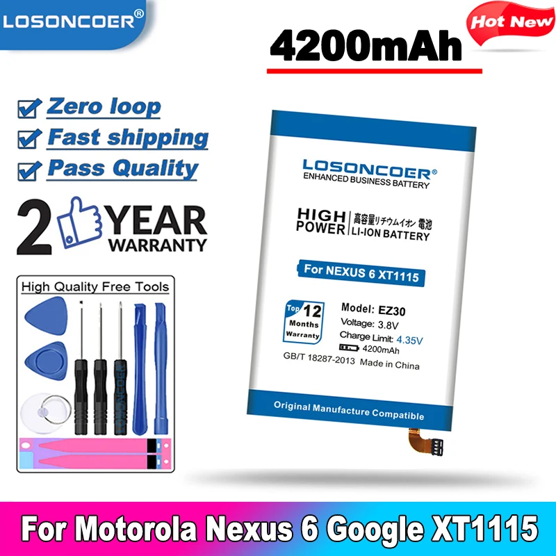 Аккумулятор LOSONCOER EZ30 4200 мАч для Motorola Nexus 6 Google XT1115 XT1110 xt1103 nexus6 | Мобильные телефоны и
