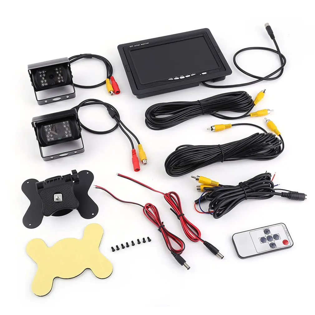 2PCS Infrared Night Vision Wire Rearview Backup Reverse Camera + 7 Inch 640*480 Car Rear View Monitor Set
2PCS Infrared Night Vision Wire Rearview Backup Reverse Camera + 7 Inch 640*480 Car Rear View Monitor Set