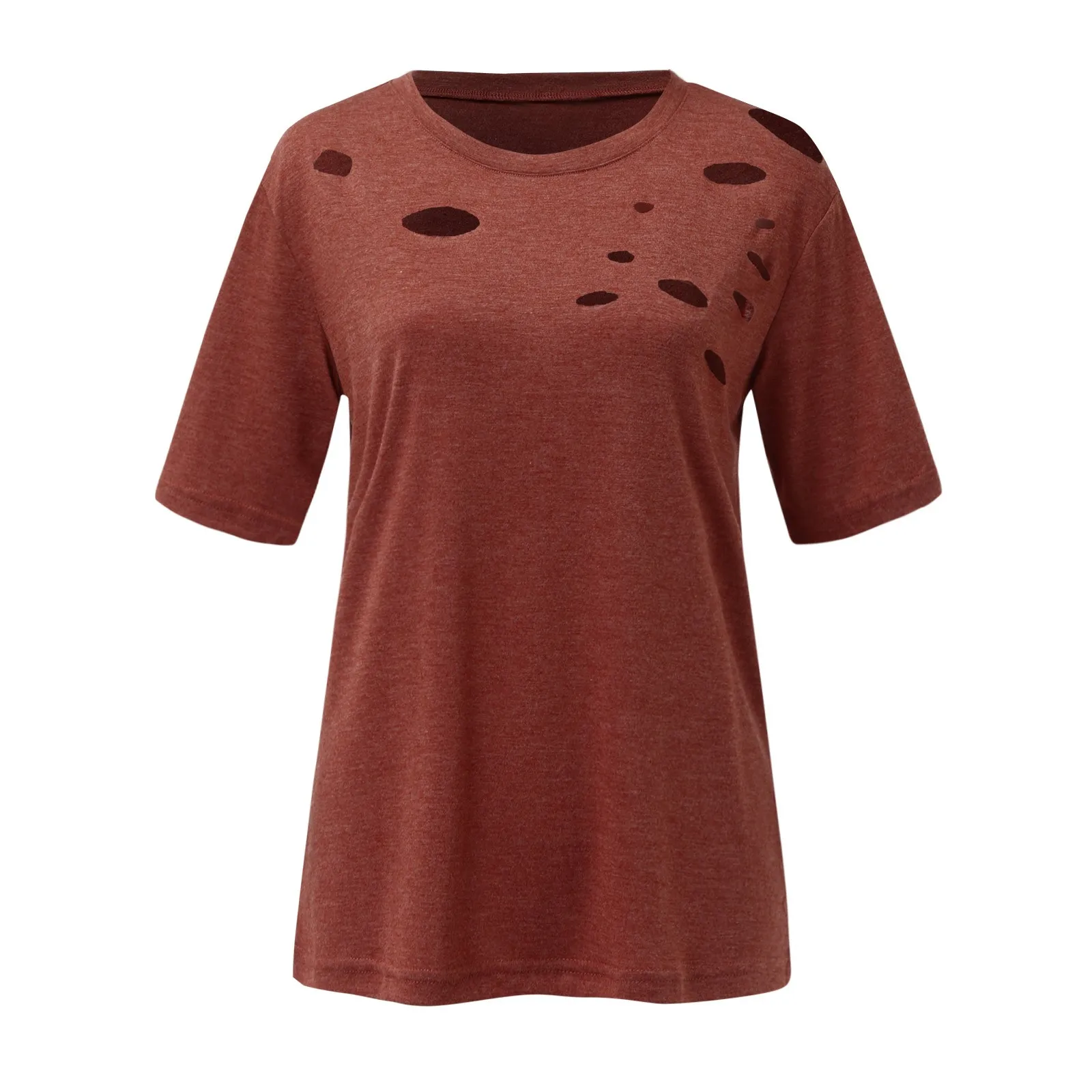 Summer T-shirt For Women 2021 Casual Round Neck Pullover Hole Loose Solid Color Tops Female Casual Blouse Tops#35
Summer T-shirt For Women 2021 Casual Round Neck Pullover Hole Loose Solid Color Tops Female Casual Blouse Tops#35