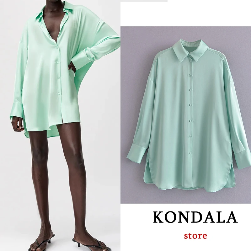 KONDALA Women Chic Mint Green Oversized Long Stain Shirts Za 2021 Long Sleeve Single Button Summer Blouses Casual Fashion Tops
KONDALA Women Chic Mint Green Oversized Long Stain Shirts Za 2021 Long Sleeve Single Button Summer Blouses Casual Fashion Tops