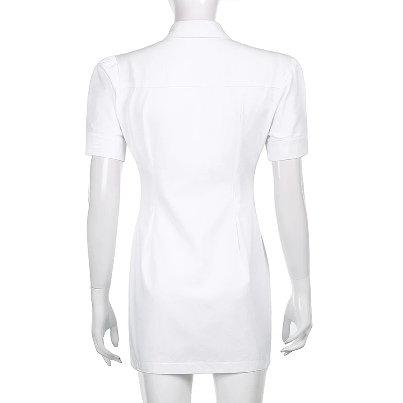 Rockmore Women Shirts Dress Office Lady Short Sleeve V-Neck High Waist Mini Dress Female Solid White Defined Waist Shirt Dress 
Rockmore Women Shirts Dress Office Lady Short Sleeve V-Neck High Waist Mini Dress Female Solid White Defined Waist Shirt Dress