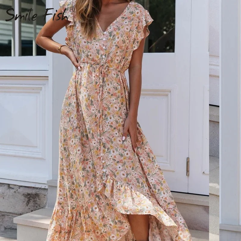 Ruffles Sleeve Casual Female 2020 Boho Summer Dress Holiday Irregular Hem Sashes Ladies Long Maxi Dresses Floral Dress G1381
Ruffles Sleeve Casual Female 2020 Boho Summer Dress Holiday Irregular Hem Sashes Ladies Long Maxi Dresses Floral Dress G1381