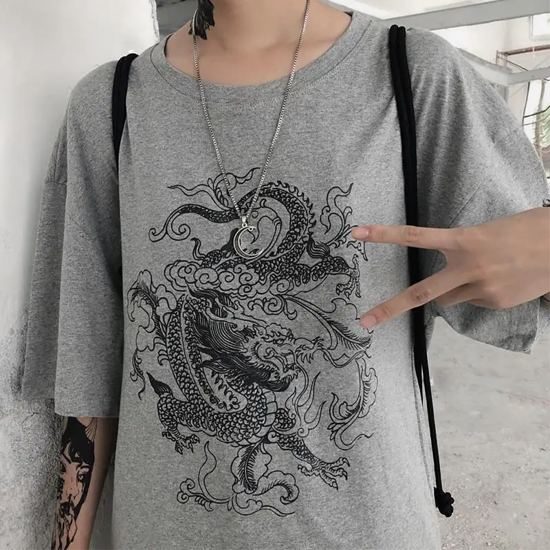 Уличные топы женская футболка ulzzang Harajuku Винтажная с китайским драконом лето