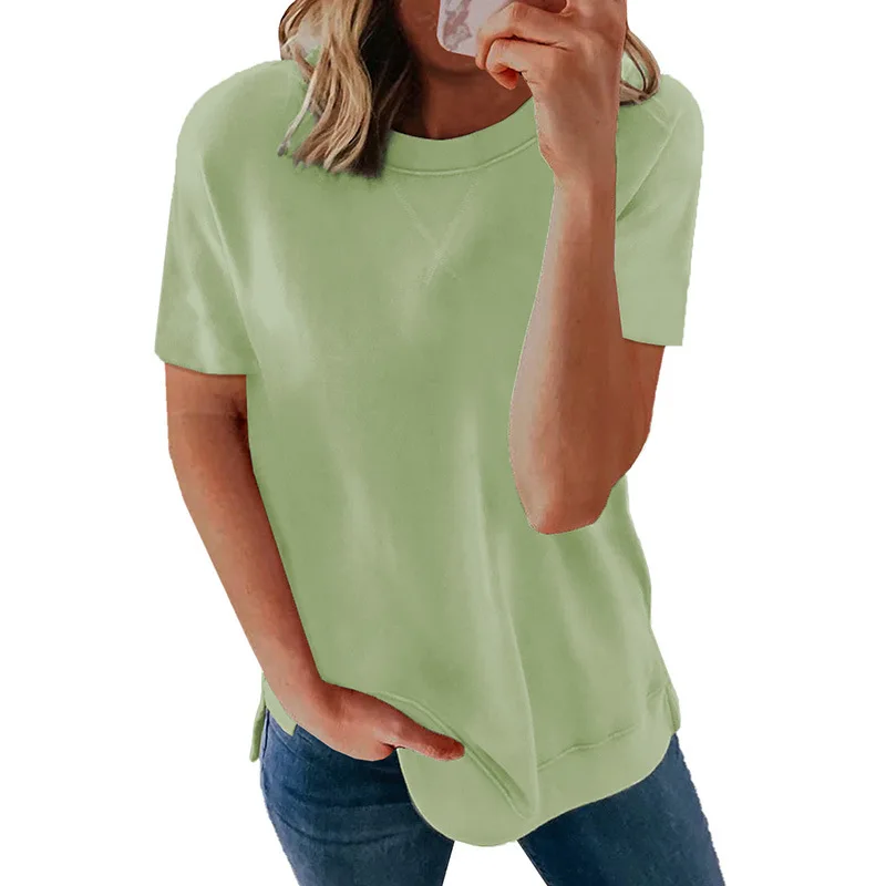 2021 summer new trend women's short-sleeved t-shirt solid color round neck pullover short ladies top one
2021 summer new trend women's short-sleeved t-shirt solid color round neck pullover short ladies top one