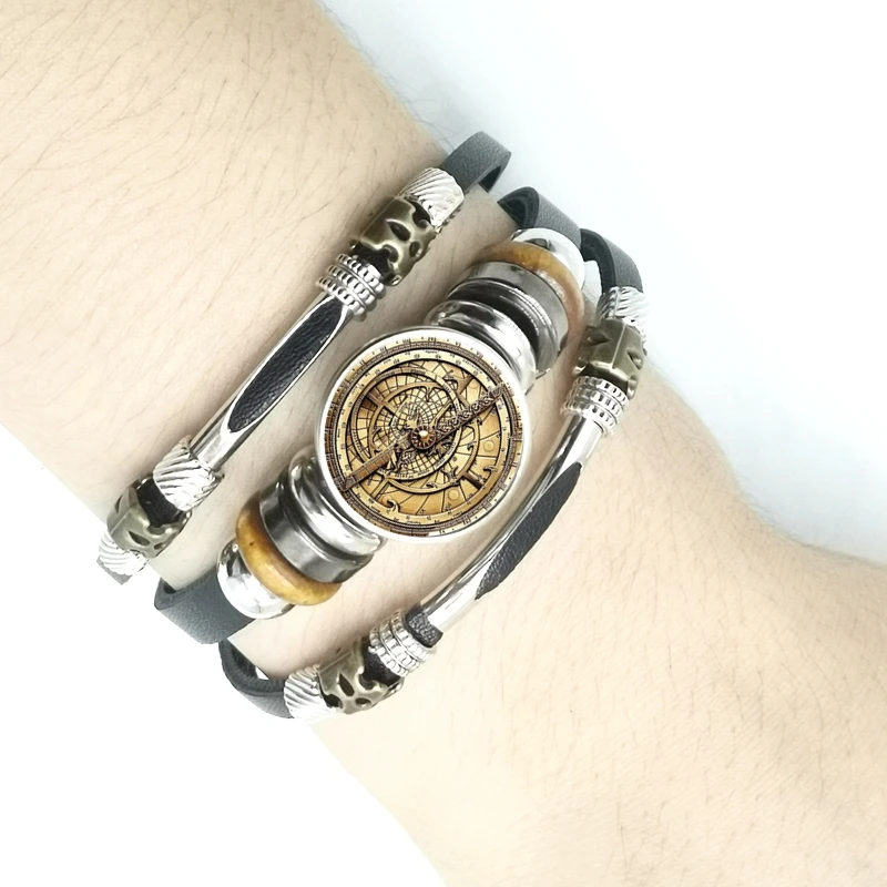 

Steampunk Gravity Waterfall Mystery Bill CIPHER WHEEL Glass Cabochon Leather Bracelet Handmade Hanging Clip Compass Photo Trio