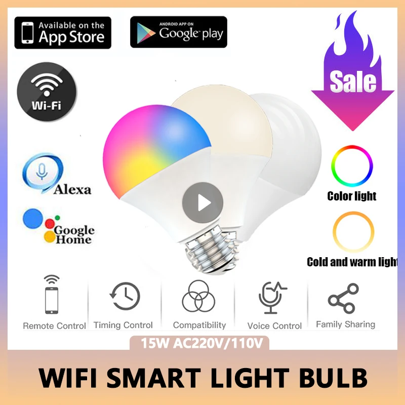 E27 B22 Smart Control Lamp LED RGB Light Dimmable15W RGB Led Lamp Colorful Changing Bulb Led Lampada CCT White Decoration Home
E27 B22 Smart Control Lamp LED RGB Light Dimmable15W RGB Led Lamp Colorful Changing Bulb Led Lampada CCT White Decoration Home
