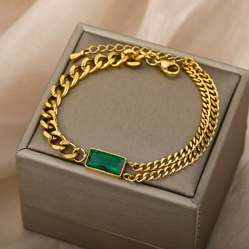 Gold Multi-Layered Green Crystal Wrist Bracelets Vintage Stainless Steel Thick Chain Bracelet for Women Jewelry On-Sale
Gold Multi-Layered Green Crystal Wrist Bracelets Vintage Stainless Steel Thick Chain Bracelet for Women Jewelry On-Sale