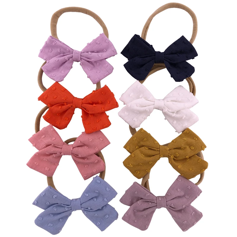 Sweet Nylon Headbands With Cotton Linen Bow Toddler Baby Girls Hair Bows Soft Elastic Bands Accessories | Детская одежда и обувь