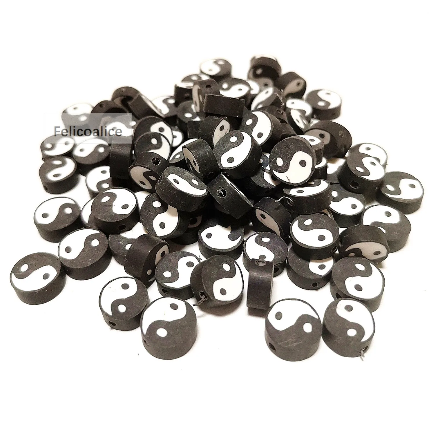 

40pcs 10mm Black Tai Chi Design Polymer Clay Spacer Loose Beads for Jewelry Making DIY Bracelet Accessories