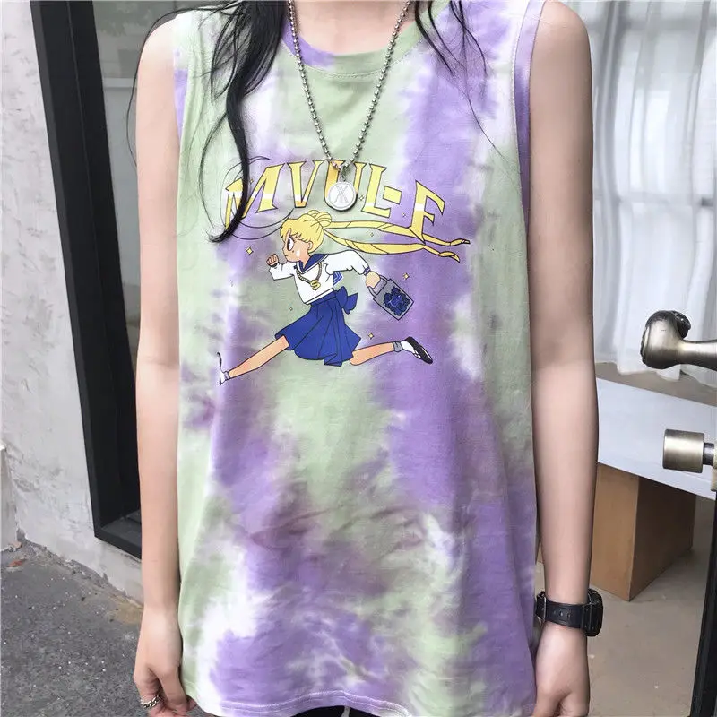 Kawaii Sleep Tops Summer Pajamas for Women Cartoon Print Pyjamas Tie Dye Pijamas Sleeveless Nightwear Vest Lounge Wear Nightie 
Kawaii Sleep Tops Summer Pajamas for Women Cartoon Print Pyjamas Tie Dye Pijamas Sleeveless Nightwear Vest Lounge Wear Nightie