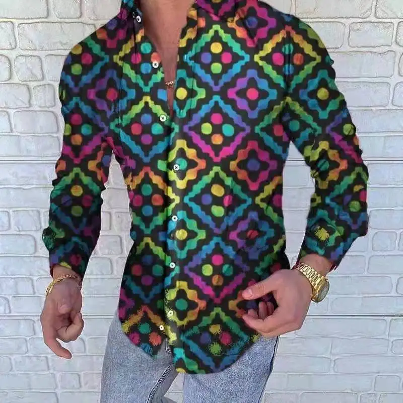 New Men's Geometric Print Colours Dress Shirts Men's Long Sleeved Cardigan Fashion Turn-down collar Harajuku Casual Shirts
New Men's Geometric Print Colours Dress Shirts Men's Long Sleeved Cardigan Fashion Turn-down collar Harajuku Casual Shirts