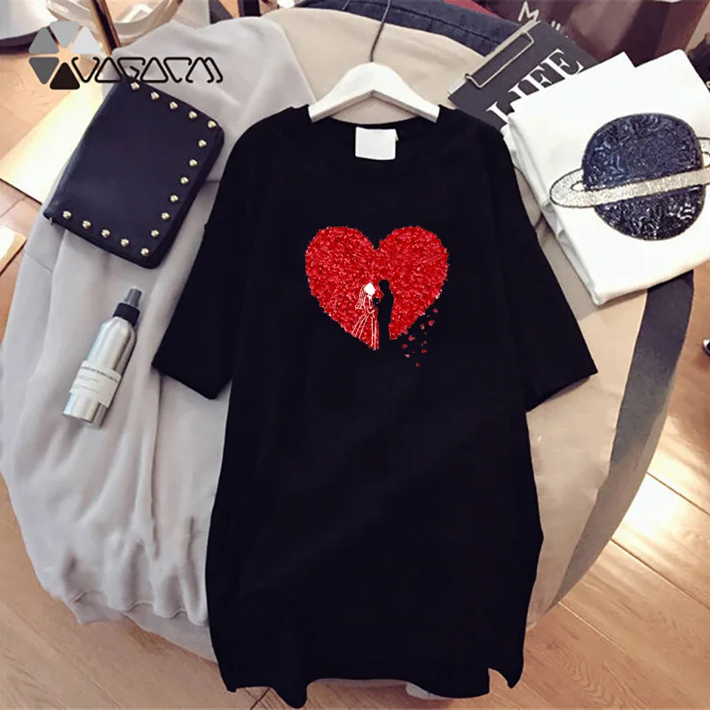 Women Tshirt Dress Heart Colored Feathers Print Short Sleeve Casual Loose Summer Female Harajuku Black Streetwear 
Women Tshirt Dress Heart Colored Feathers Print Short Sleeve Casual Loose Summer Female Harajuku Black Streetwear