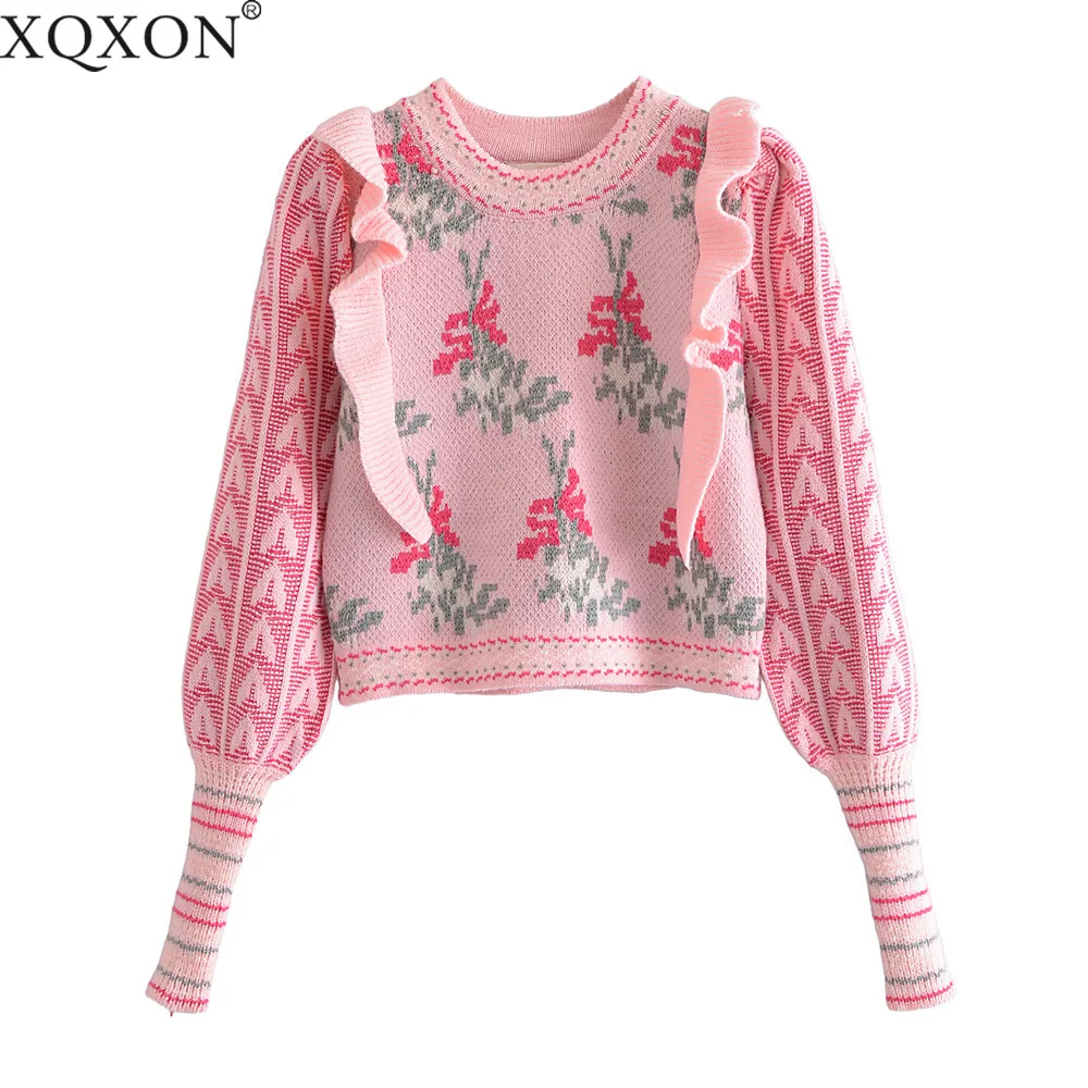 Autumn and winter new women's pink knit cute sweater retro jacquard wood ear pullover sweater jumper top
Autumn and winter new women's pink knit cute sweater retro jacquard wood ear pullover sweater jumper top