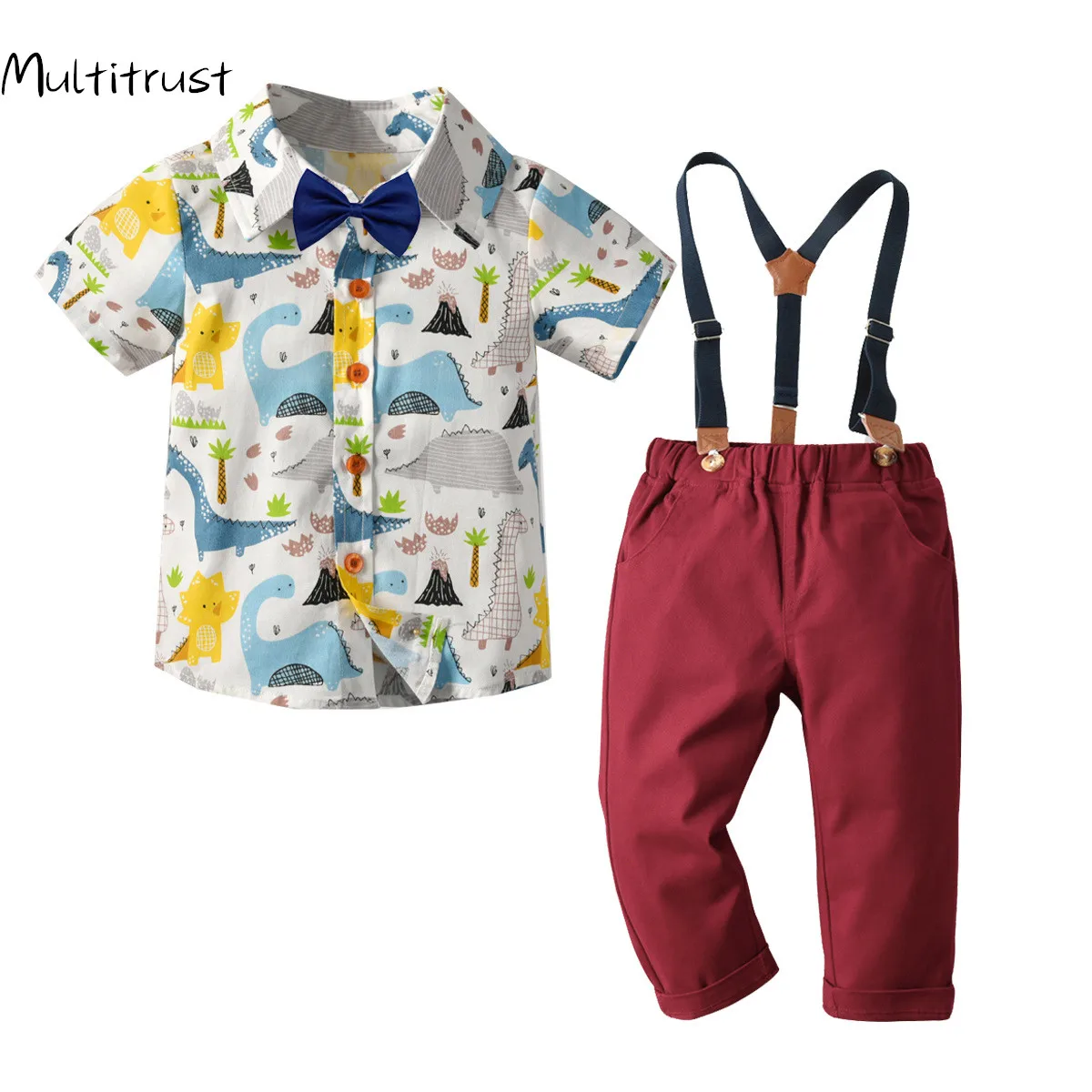 

2020 Autumn Toddler Boys Clothes Set Dinosaur Print Shirt + Suspender Pants 2pcs Gentleman Summer Outfit Suits 1-6Y