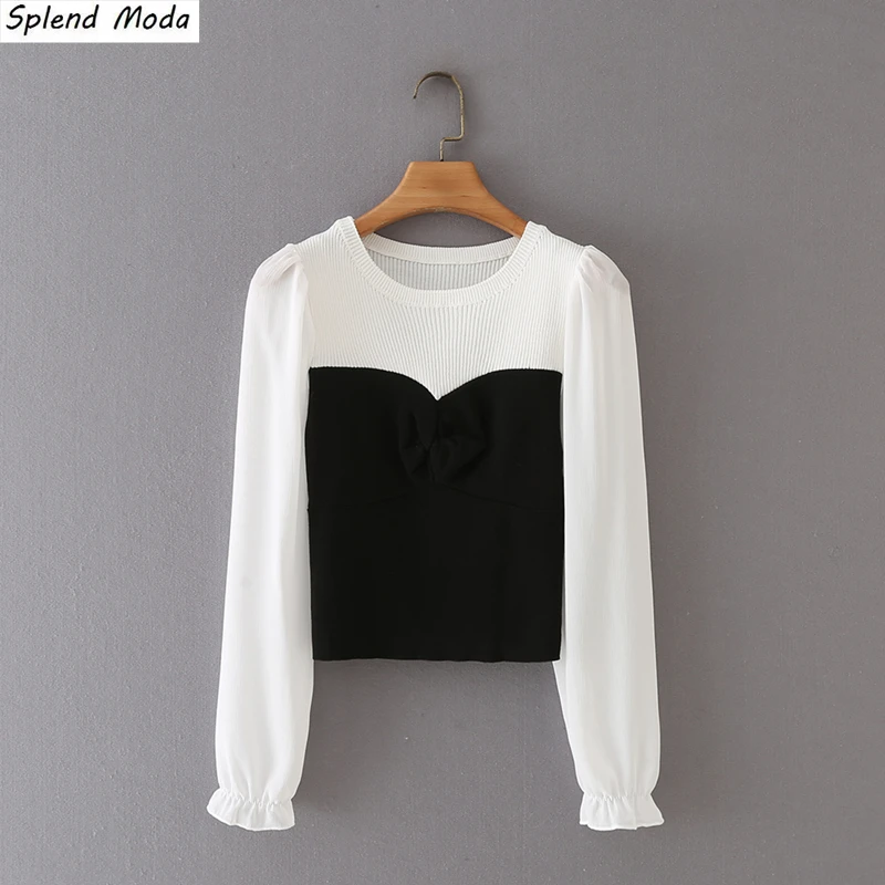 Splend Moda Autumn New Korean Fashion Elegant O-Neck Stitching Puff Sleeve Slim-Fitting Casual Knit Women Short Top Pullover
Splend Moda Autumn New Korean Fashion Elegant O-Neck Stitching Puff Sleeve Slim-Fitting Casual Knit Women Short Top Pullover