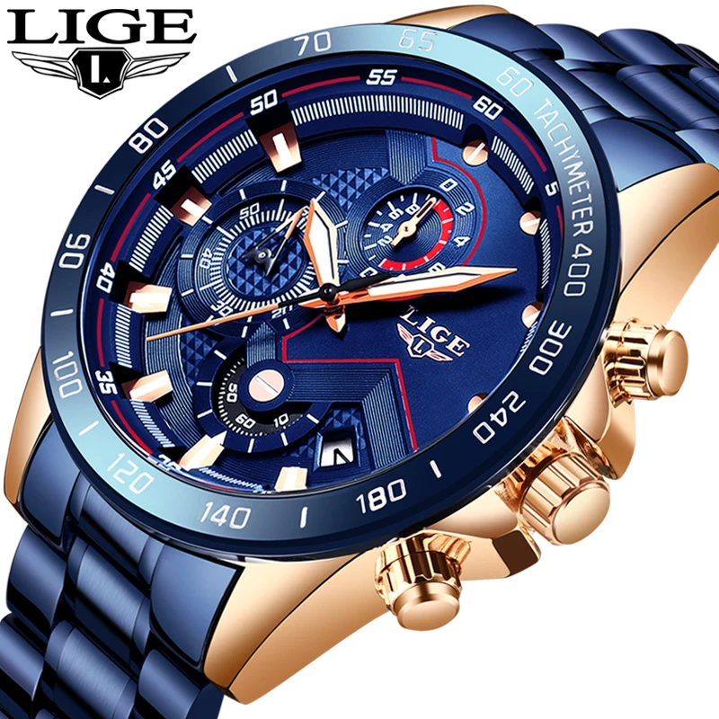 2019 New Blue Quartz Clock Chronograph LIGE Mens Watches Top Brand Luxury Watch For Men Date Waterproof Wrist Reloj Hombre | Наручные