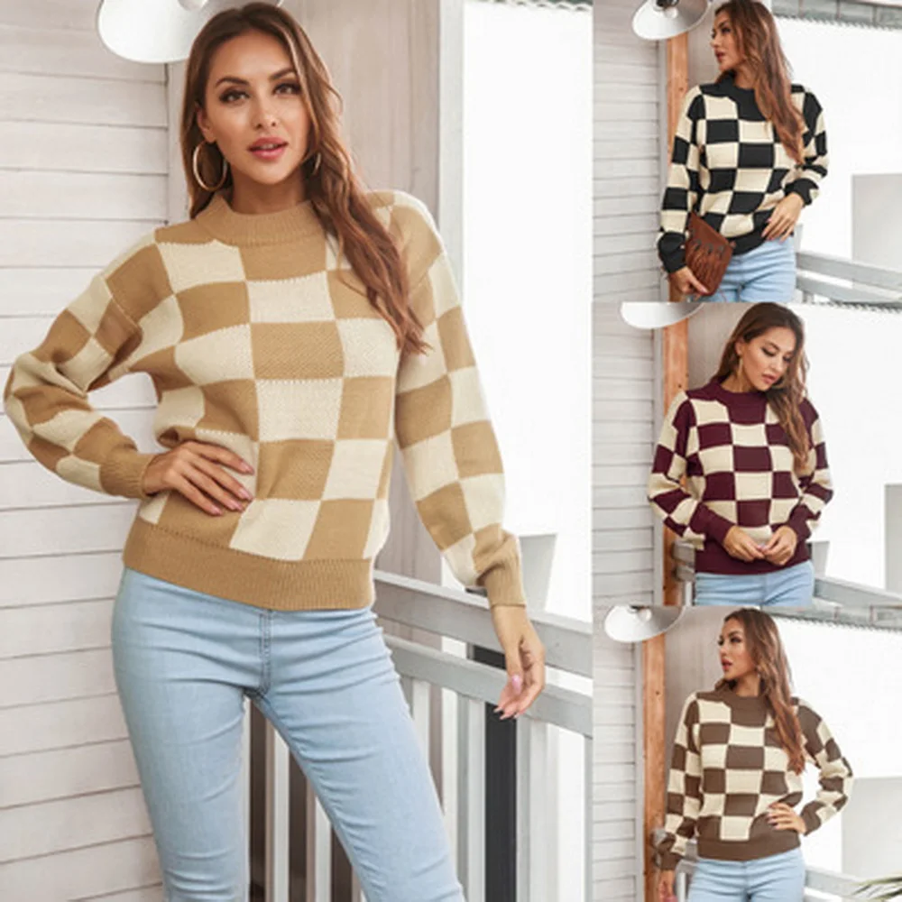 Базовый осенне-зимний вязаный пуловер с геометрическим узором свитер длинным