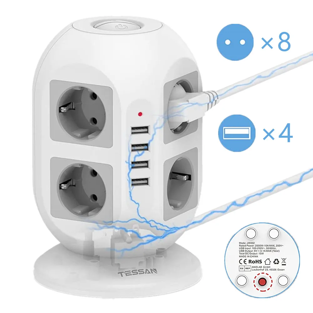 Tower Vertical Power Strip Multiple Socket Surge Protector EU Plug 8 AC Outlets with 4 USB Switch 2m Extension Cable Home Office
Tower Vertical Power Strip Multiple Socket Surge Protector EU Plug 8 AC Outlets with 4 USB Switch 2m Extension Cable Home Office