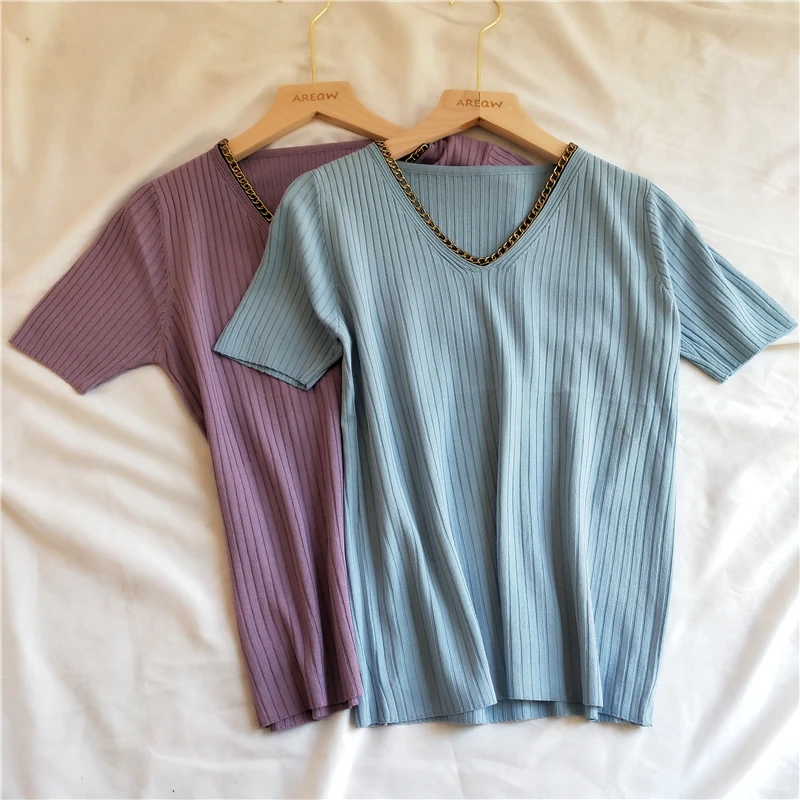 2021 New Women's Summer Knit T Shirt Solid Fashion Women Clothing Woman Tshirts
2021 New Women's Summer Knit T Shirt Solid Fashion Women Clothing Woman Tshirts