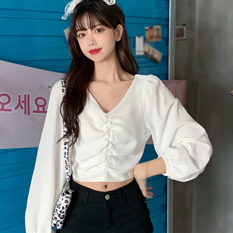 Women Blouses Autumn Solid Color V-Neck Casual Sweet Exposed Navel Tops Female Long Sleeve Casual Shirt Blouses
Women Blouses Autumn Solid Color V-Neck Casual Sweet Exposed Navel Tops Female Long Sleeve Casual Shirt Blouses