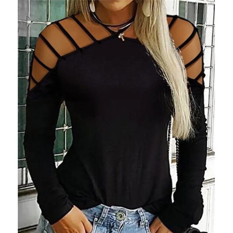 2021 Fashion Womens T shirts Tops Autumn Casual Choker Neck Slim Tee T shirts Loose Cold Shoulder Long Sleeve T shirts
2021 Fashion Womens T shirts Tops Autumn Casual Choker Neck Slim Tee T shirts Loose Cold Shoulder Long Sleeve T shirts