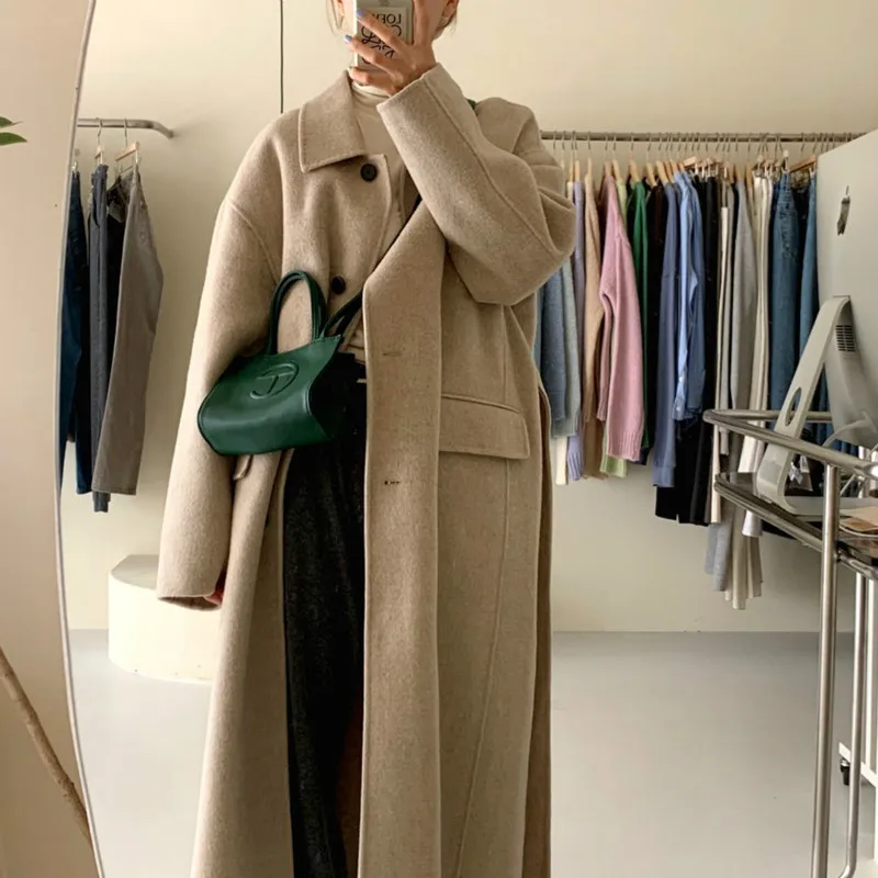 Women Winter Vintage Beige Loose Long Wool Coat Jacket Turn-down Collar Woolen Overcoat with Belt Cardigan Outerwear
Women Winter Vintage Beige Loose Long Wool Coat Jacket Turn-down Collar Woolen Overcoat with Belt Cardigan Outerwear