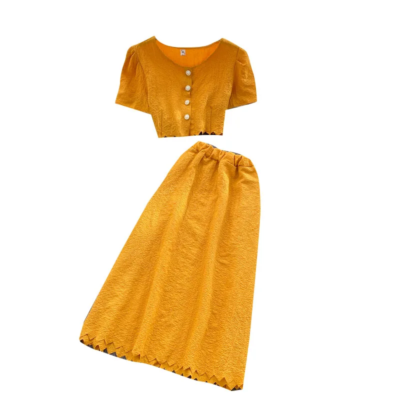 Summer Age Reduction Chiffon Suit Women's Short Tops Women's Wavy Edge All-match High-waist Skirt Two-piece DK338
Summer Age Reduction Chiffon Suit Women's Short Tops Women's Wavy Edge All-match High-waist Skirt Two-piece DK338