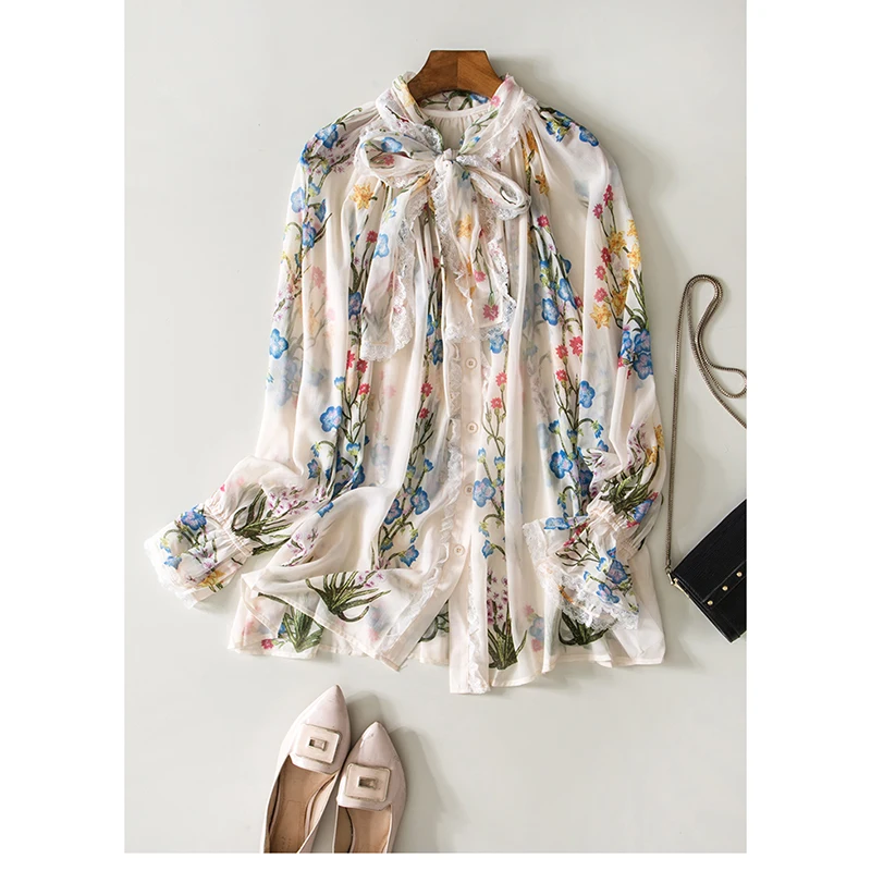 Chiffon Blouse Summer Spring New Fashion Design Women Long Lantern Sleeve Colorful Flowers Printed White Shirt
Chiffon Blouse Summer Spring New Fashion Design Women Long Lantern Sleeve Colorful Flowers Printed White Shirt