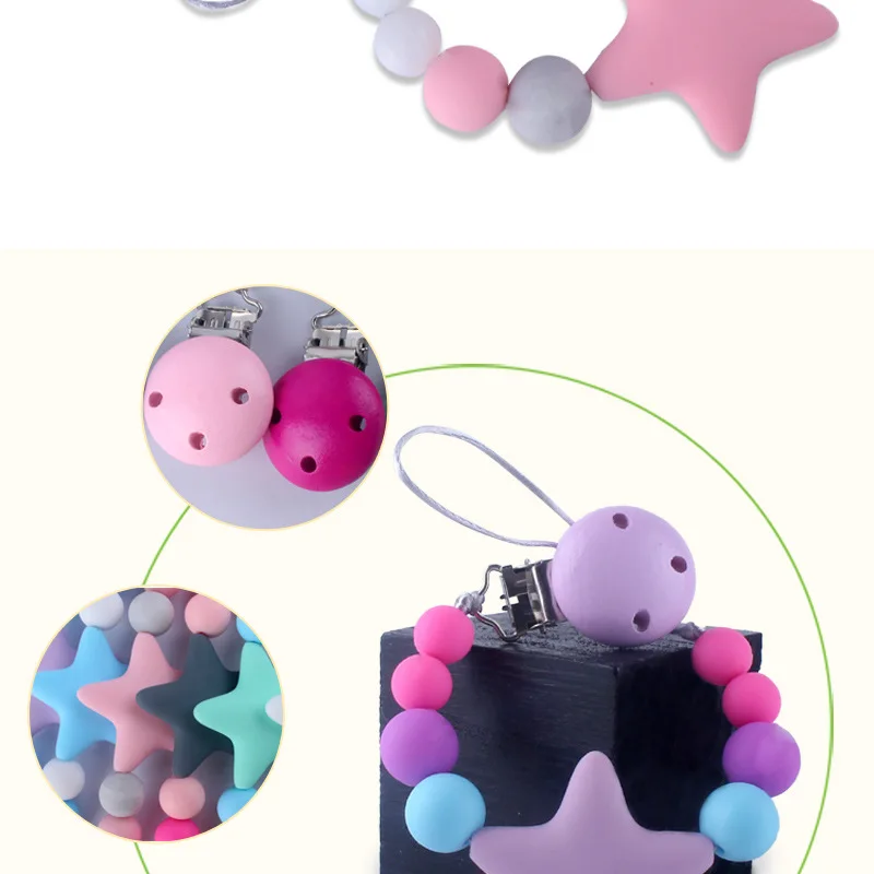 Baby Pacifier Chain Anti Drop Silicone Teether Toys Bite Molar Anti Lose Star Accessories Colorful Pacifier Rope
Baby Pacifier Chain Anti Drop Silicone Teether Toys Bite Molar Anti Lose Star Accessories Colorful Pacifier Rope