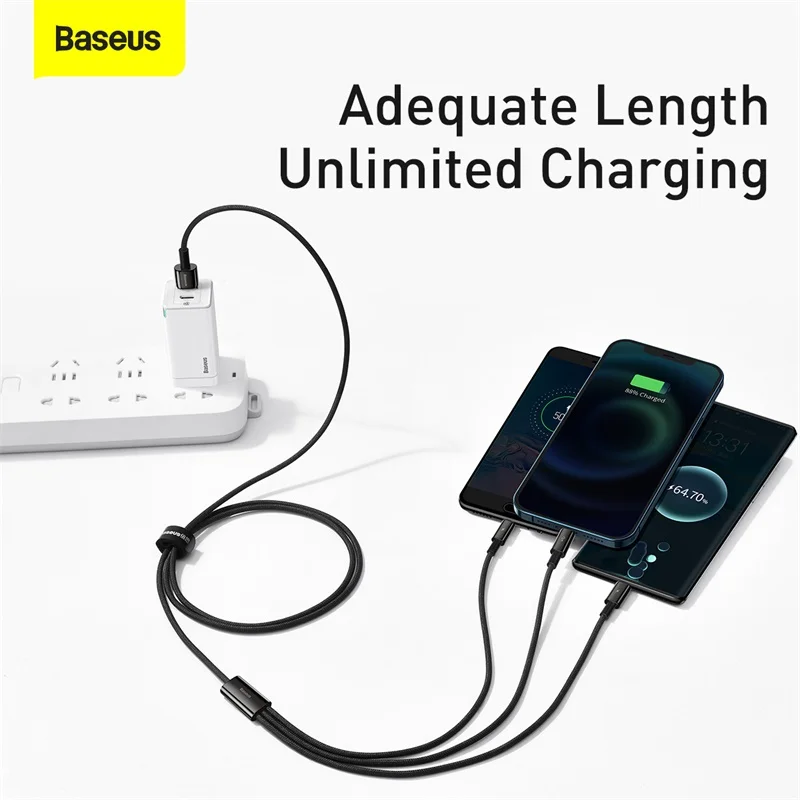 Кабель Baseus 3 в 1 USB Type C для iPhone 12 Pro Mini Max кабель быстрой зарядки или Samsung S20 Xiaomi Micro |