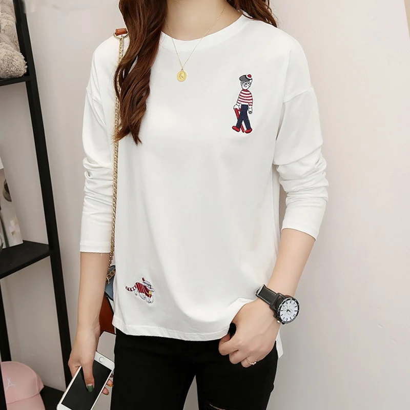 Women cartoon embroidery t-shirts pink and white round neck long sleeve korean harajuku clothes spring and autumn
Women cartoon embroidery t-shirts pink and white round neck long sleeve korean harajuku clothes spring and autumn